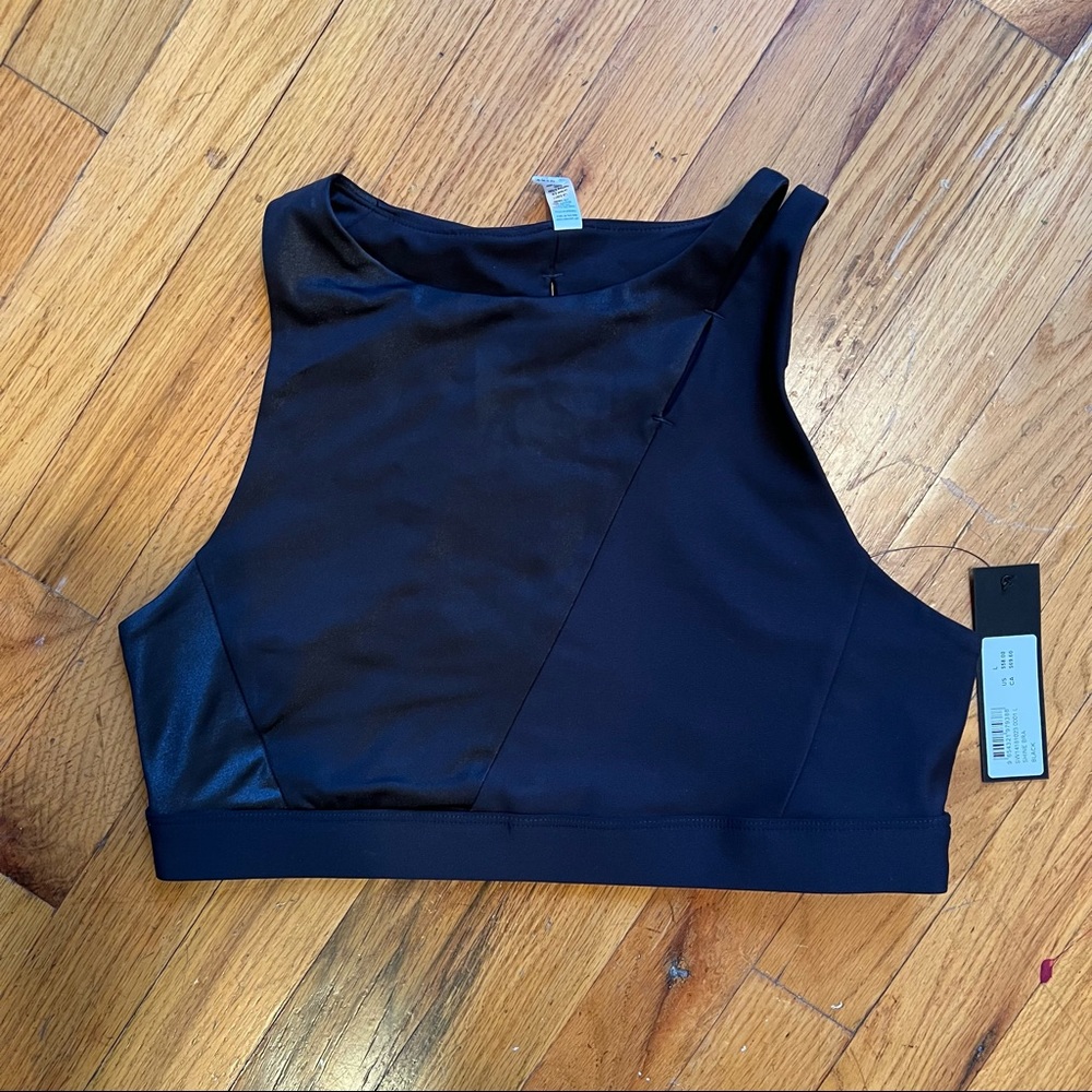 SoulCycle high neck black shiny bra